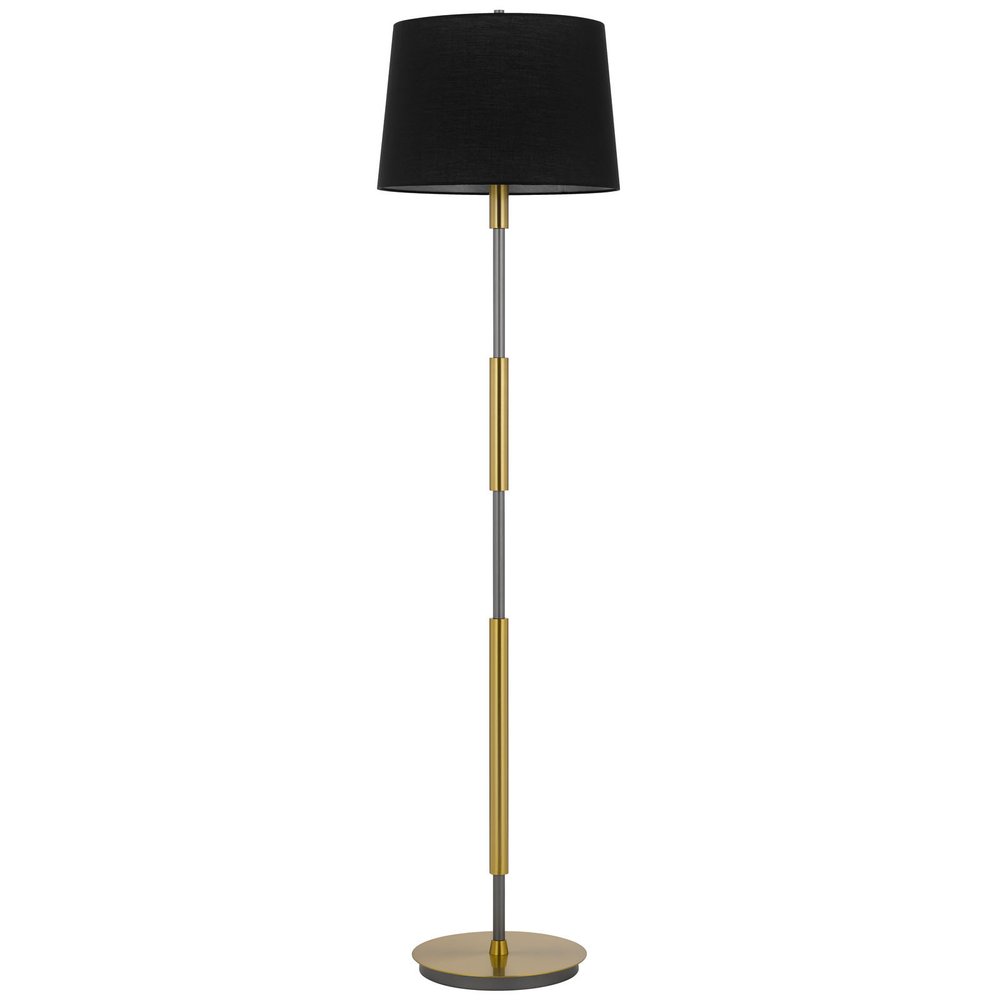 60" Antiqued Brass Metal Floor Lamp With Black Fabric Drum Shade