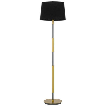 60" Antiqued Brass Metal Floor Lamp With Black Fabric Drum Shade