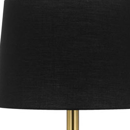 60" Antiqued Brass Metal Floor Lamp With Black Fabric Drum Shade