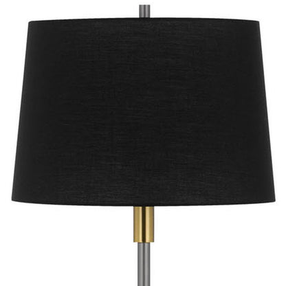 60" Antiqued Brass Metal Floor Lamp With Black Fabric Drum Shade