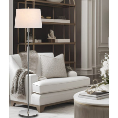 60" Silver Metal Floor Lamp With White Fabric Drum Shade
