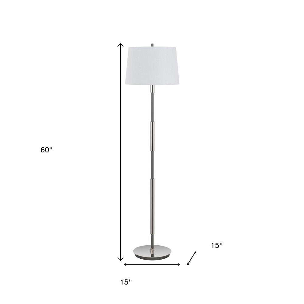 60" Silver Metal Floor Lamp With White Fabric Drum Shade