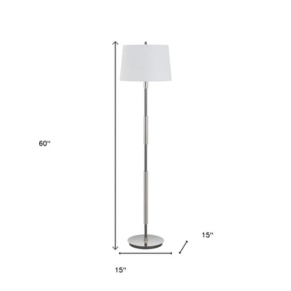 60" Silver Metal Floor Lamp With White Fabric Drum Shade