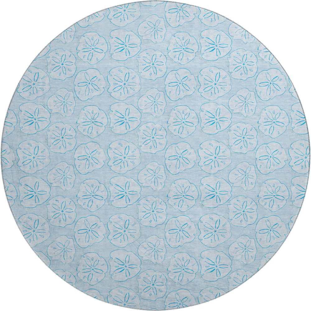 8' Blue And Ivory Geometric Washable Round Rug With UV Protection