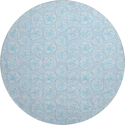 8' Blue And Ivory Geometric Washable Round Rug With UV Protection