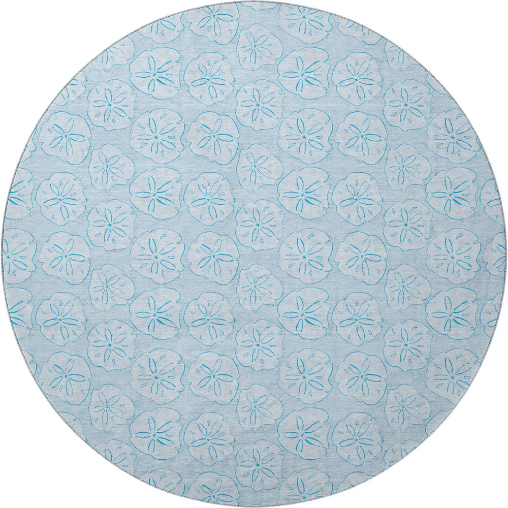 8' Blue And Ivory Geometric Washable Round Rug With UV Protection