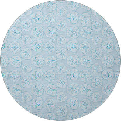 8' Blue And Ivory Geometric Washable Round Rug With UV Protection