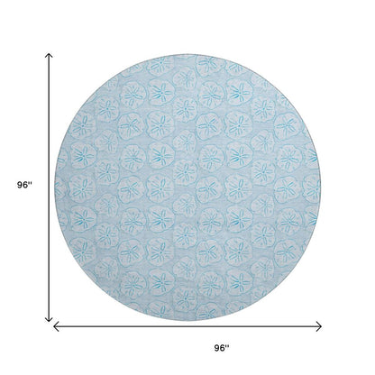 8' Blue And Ivory Geometric Washable Round Rug With UV Protection
