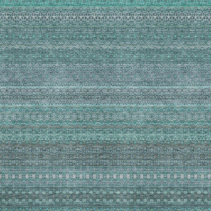 5' X 8' Turquoise And Ivory Striped Washable Area Rug With UV Protection