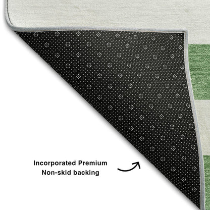 8' Green And Ivory Striped Washable Round Rug With UV Protection