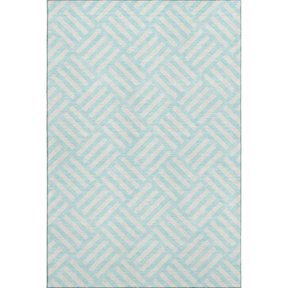 8' X 10' Aqua And Ivory Geometric Washable Area Rug With UV Protection
