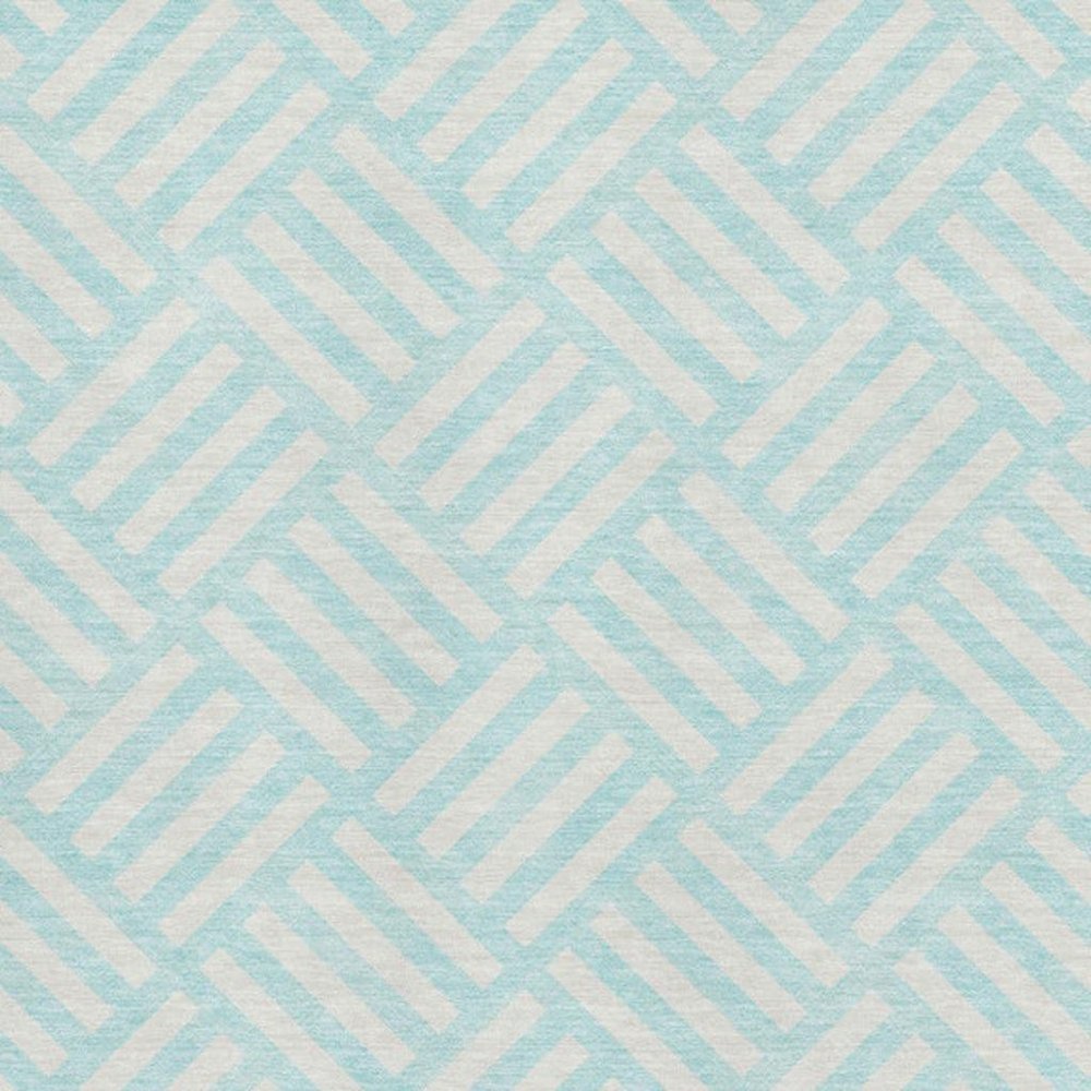 8' X 10' Aqua And Ivory Geometric Washable Area Rug With UV Protection