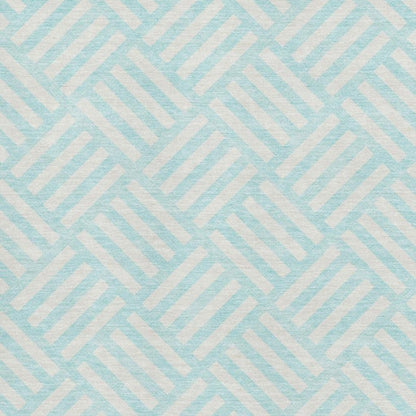 8' X 10' Aqua And Ivory Geometric Washable Area Rug With UV Protection