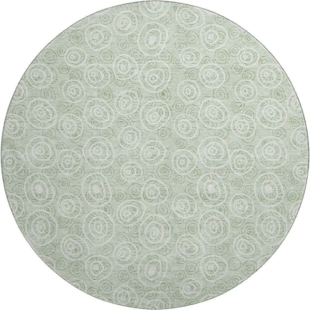 8' Mint Green And Ivory Polka Dot Washable Round Rug With UV Protection