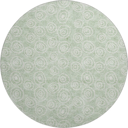 8' Mint Green And Ivory Polka Dot Washable Round Rug With UV Protection