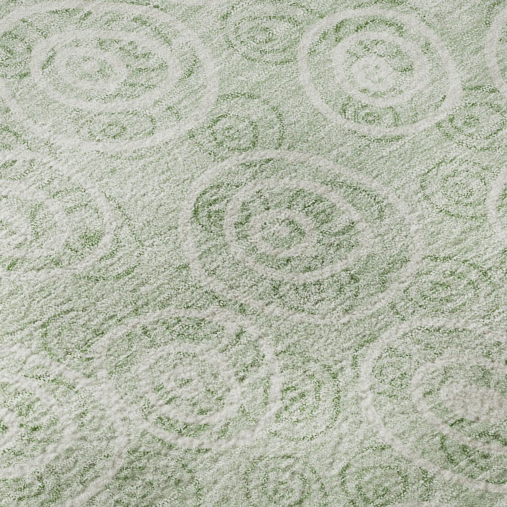 8' Mint Green And Ivory Polka Dot Washable Round Rug With UV Protection