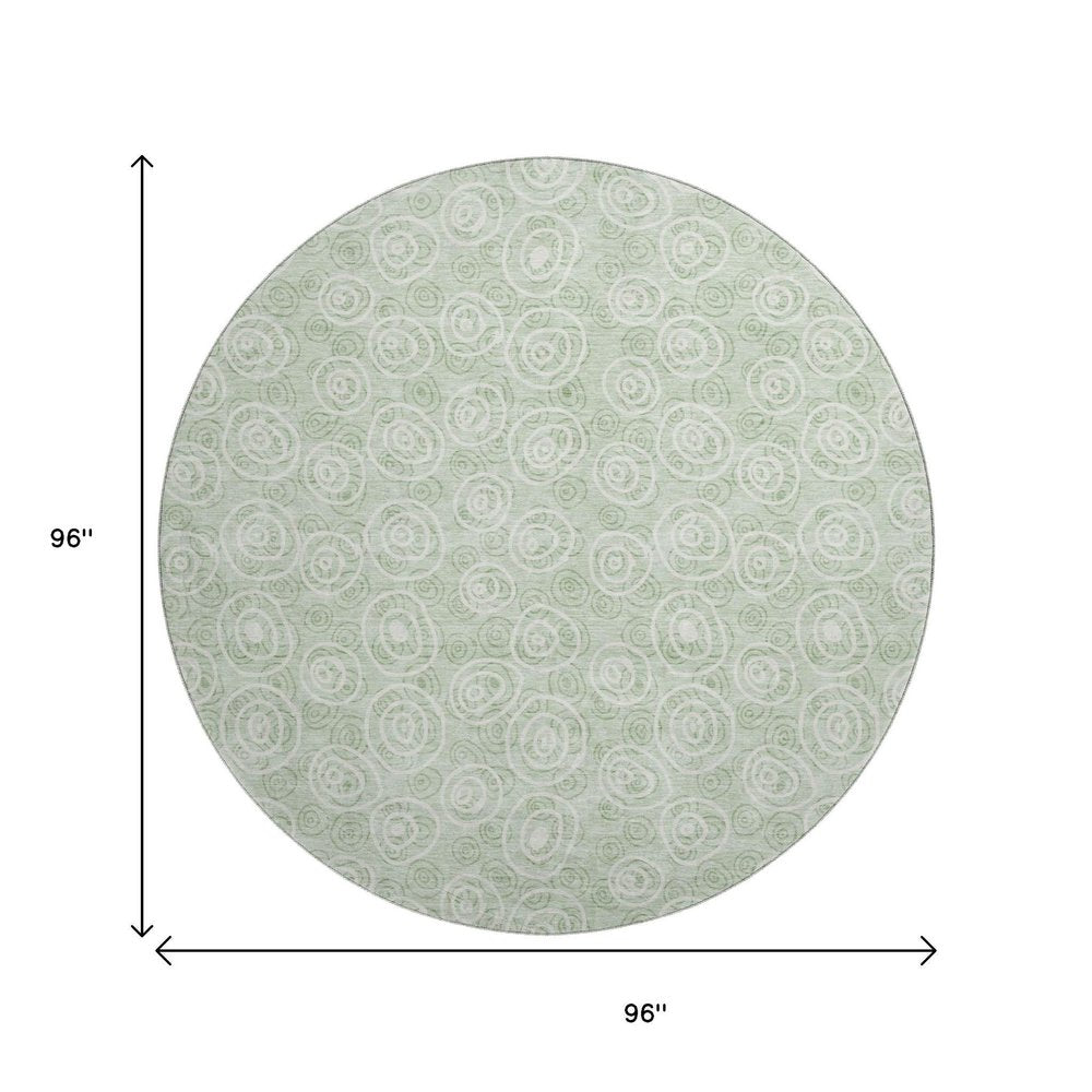 8' Mint Green And Ivory Polka Dot Washable Round Rug With UV Protection