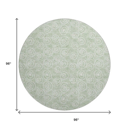 8' Mint Green And Ivory Polka Dot Washable Round Rug With UV Protection