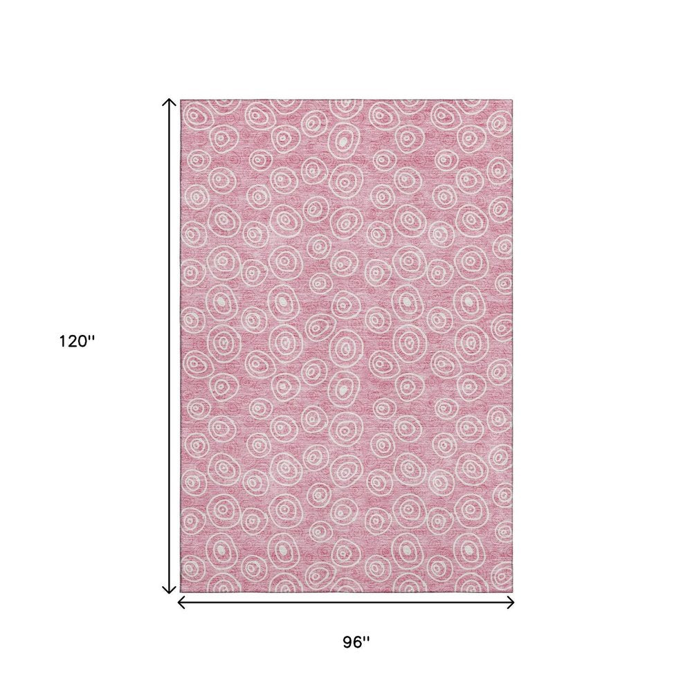 8' X 10' Pink And Ivory Polka Dot Washable Area Rug With UV Protection