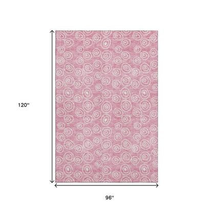 8' X 10' Pink And Ivory Polka Dot Washable Area Rug With UV Protection
