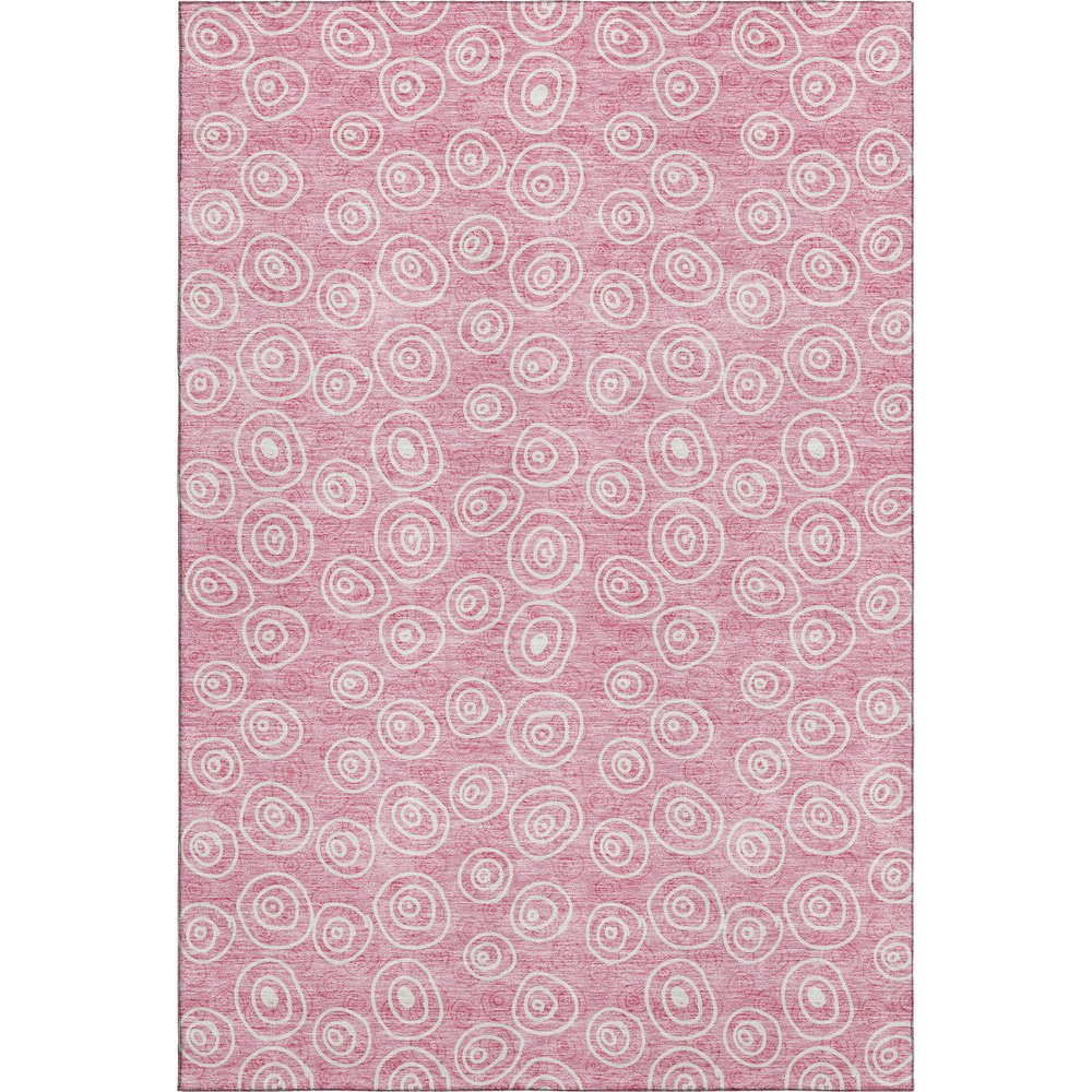 8' X 10' Pink And Ivory Polka Dot Washable Area Rug With UV Protection