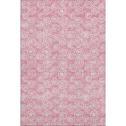 8' X 10' Pink And Ivory Polka Dot Washable Area Rug With UV Protection