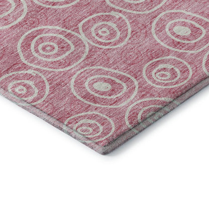 8' X 10' Pink And Ivory Polka Dot Washable Area Rug With UV Protection