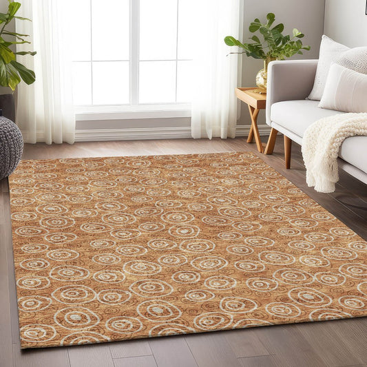 5' X 8' Terra Cotta And Beige Polka Dot Washable Area Rug With UV Protection