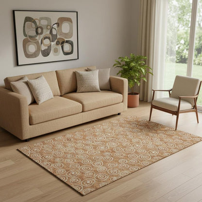 5' X 8' Terra Cotta And Beige Polka Dot Washable Area Rug With UV Protection