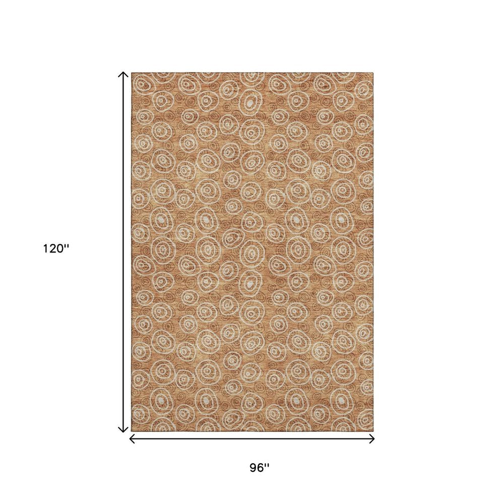 8' X 10' Terra Cotta And Beige Polka Dot Washable Area Rug With UV Protection