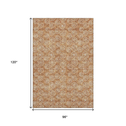 8' X 10' Terra Cotta And Beige Polka Dot Washable Area Rug With UV Protection