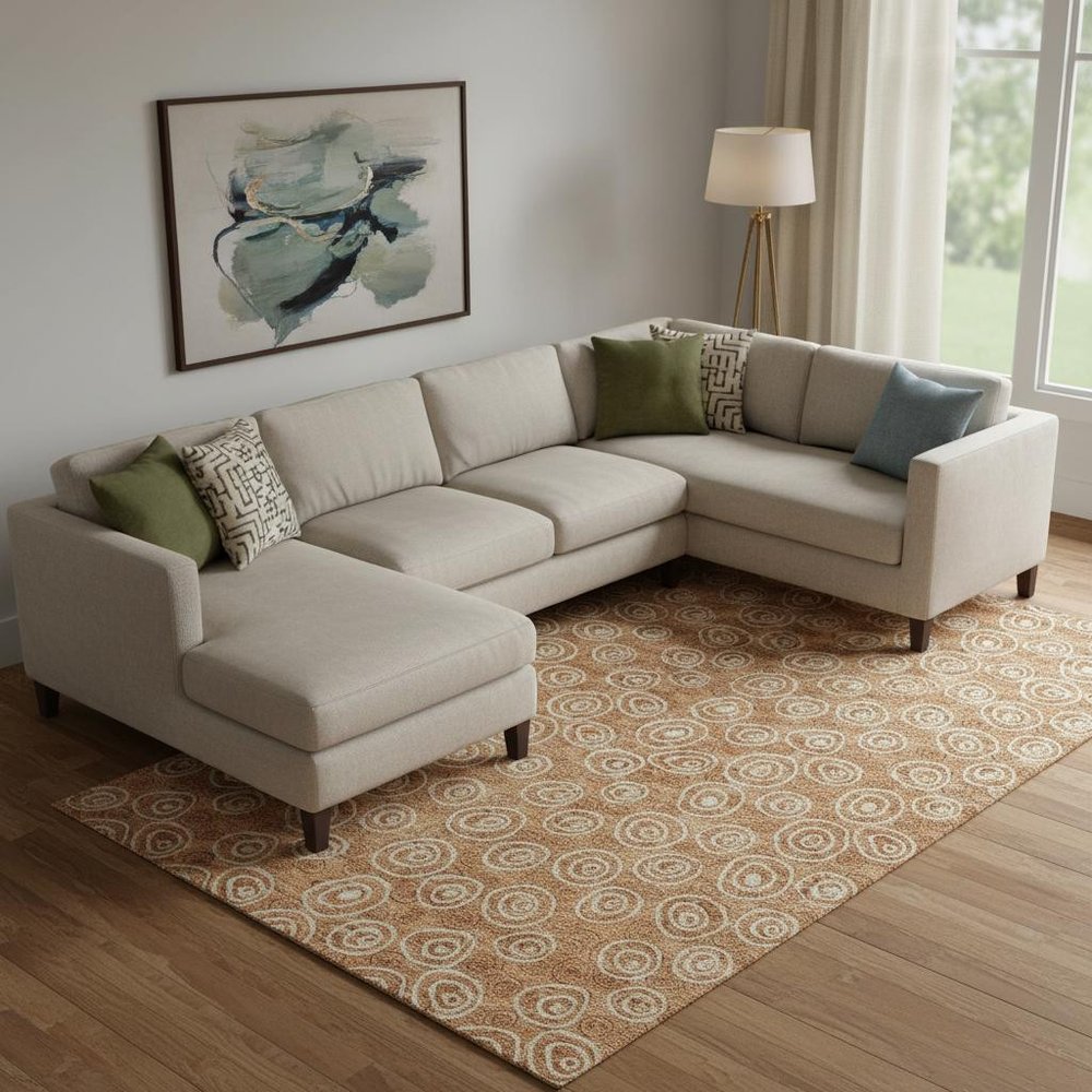 8' X 10' Terra Cotta And Beige Polka Dot Washable Area Rug With UV Protection