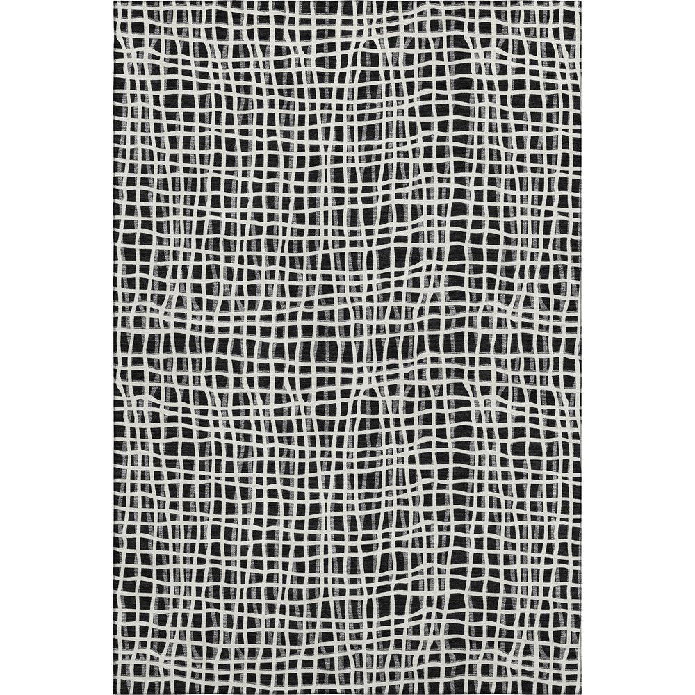 5' X 8' Black And Ivory Striped Washable Area Rug With UV Protection