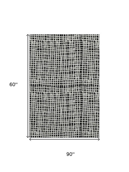 5' X 8' Black And Ivory Striped Washable Area Rug With UV Protection