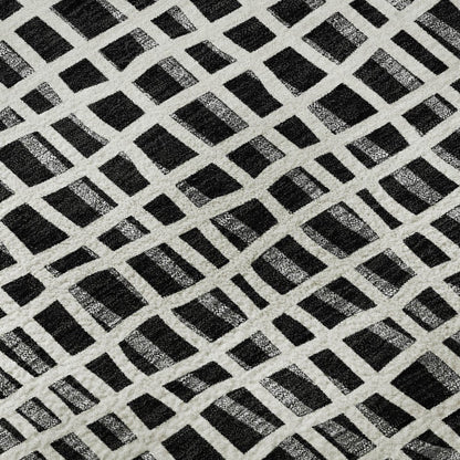 5' X 8' Black And Ivory Striped Washable Area Rug With UV Protection