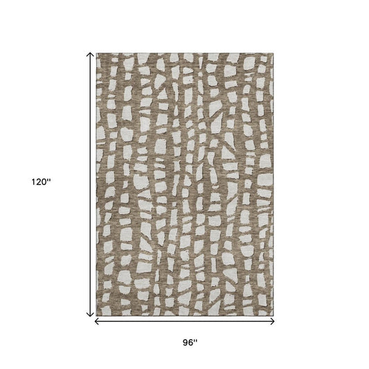 8' X 10' Brown And Ivory Cobblestone Washable Area Rug With UV Protection