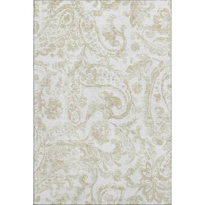 8' X 10' Beige And Ivory Paisley Washable Area Rug With UV Protection