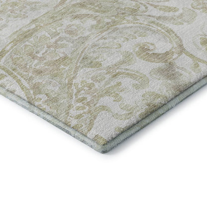8' X 10' Beige And Ivory Paisley Washable Area Rug With UV Protection