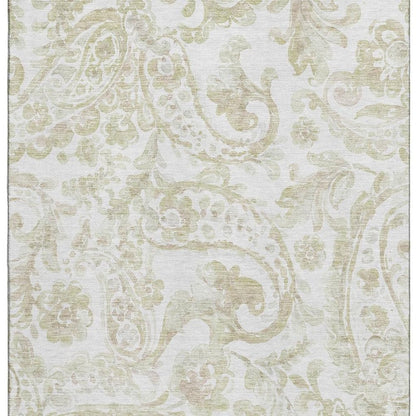 8' X 10' Beige And Ivory Paisley Washable Area Rug With UV Protection