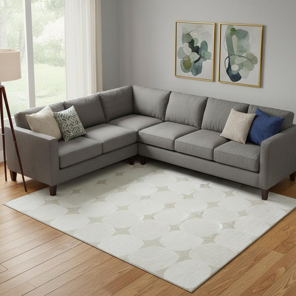 8' X 10' Beige And Ivory Abstract Geometric Washable Area Rug With UV Protection