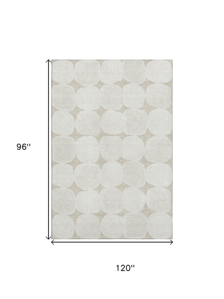 8' X 10' Beige And Ivory Abstract Geometric Washable Area Rug With UV Protection