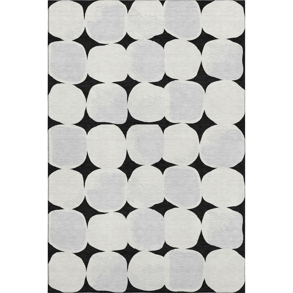 8' X 10' Black And Ivory Abstract Geometric Washable Area Rug With UV Protection