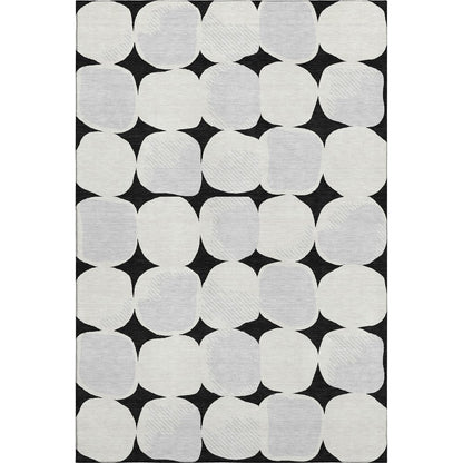8' X 10' Black And Ivory Abstract Geometric Washable Area Rug With UV Protection