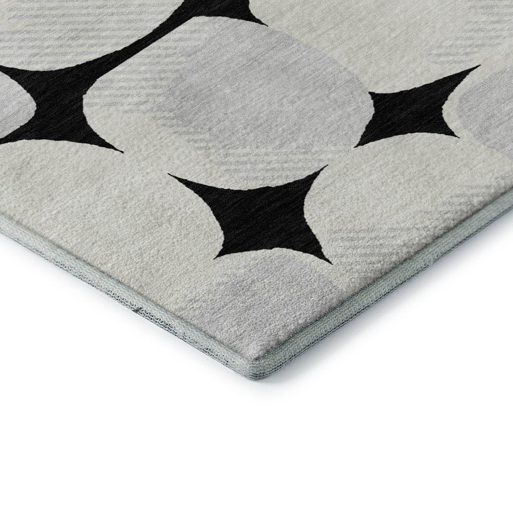 8' X 10' Black And Ivory Abstract Geometric Washable Area Rug With UV Protection