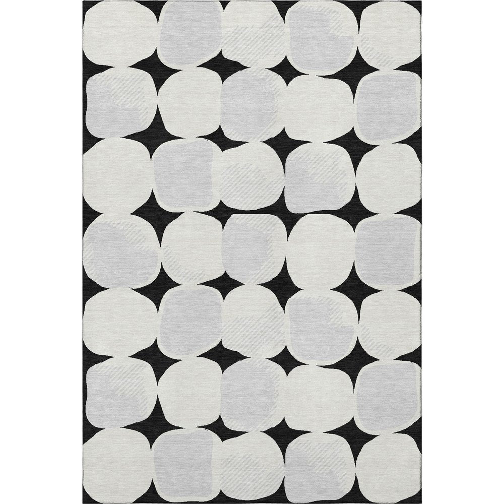 8' X 10' Black And Ivory Abstract Geometric Washable Area Rug With UV Protection