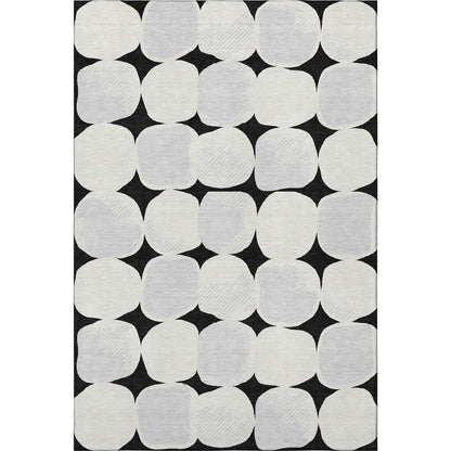 8' X 10' Black And Ivory Abstract Geometric Washable Area Rug With UV Protection