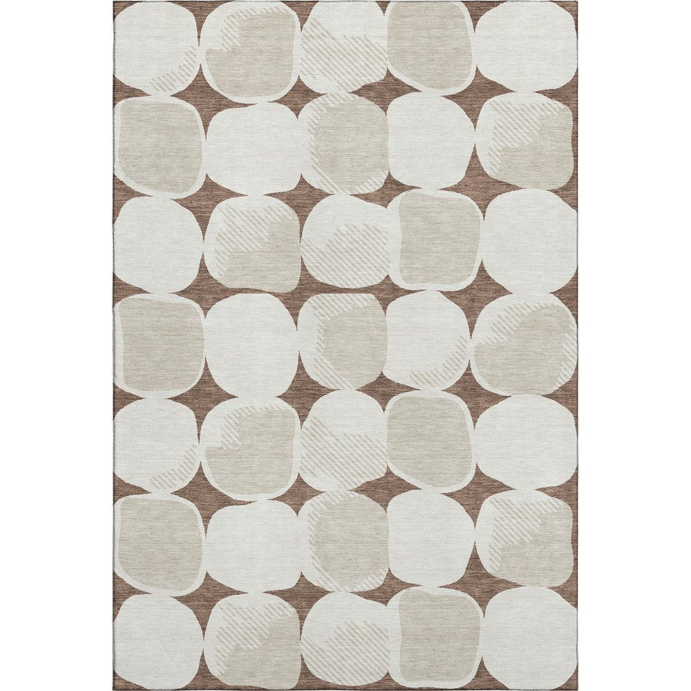 8' X 10' Brown And Ivory Abstract Geometric Washable Area Rug With UV Protection