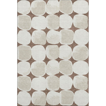8' X 10' Brown And Ivory Abstract Geometric Washable Area Rug With UV Protection