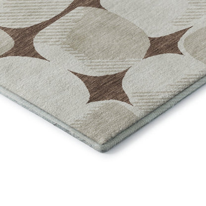8' X 10' Brown And Ivory Abstract Geometric Washable Area Rug With UV Protection