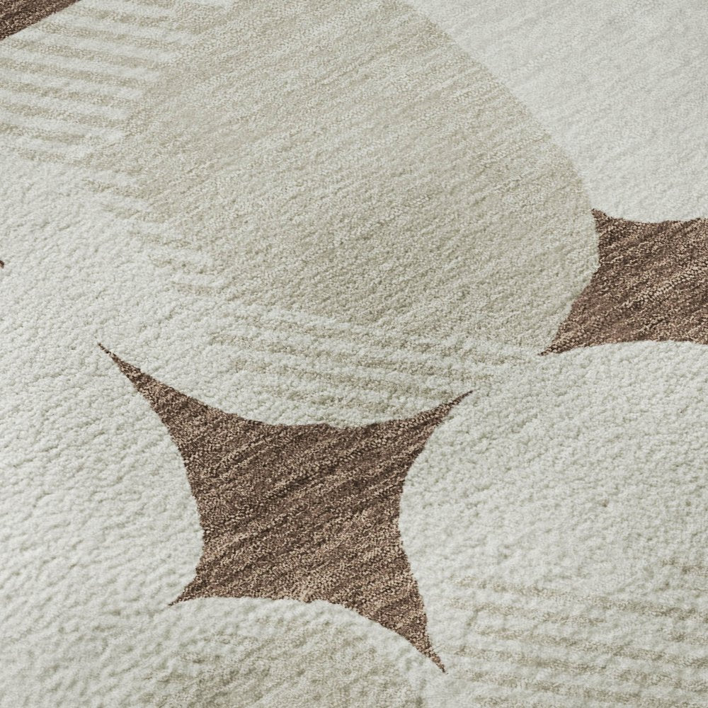 8' X 10' Brown And Ivory Abstract Geometric Washable Area Rug With UV Protection